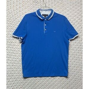 Michael Kors Shirt Men's Size M Blue White 100% Cotton Polo Shirt Short Sleeve